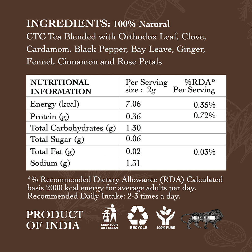 Shaahi Chai Nutritional Info